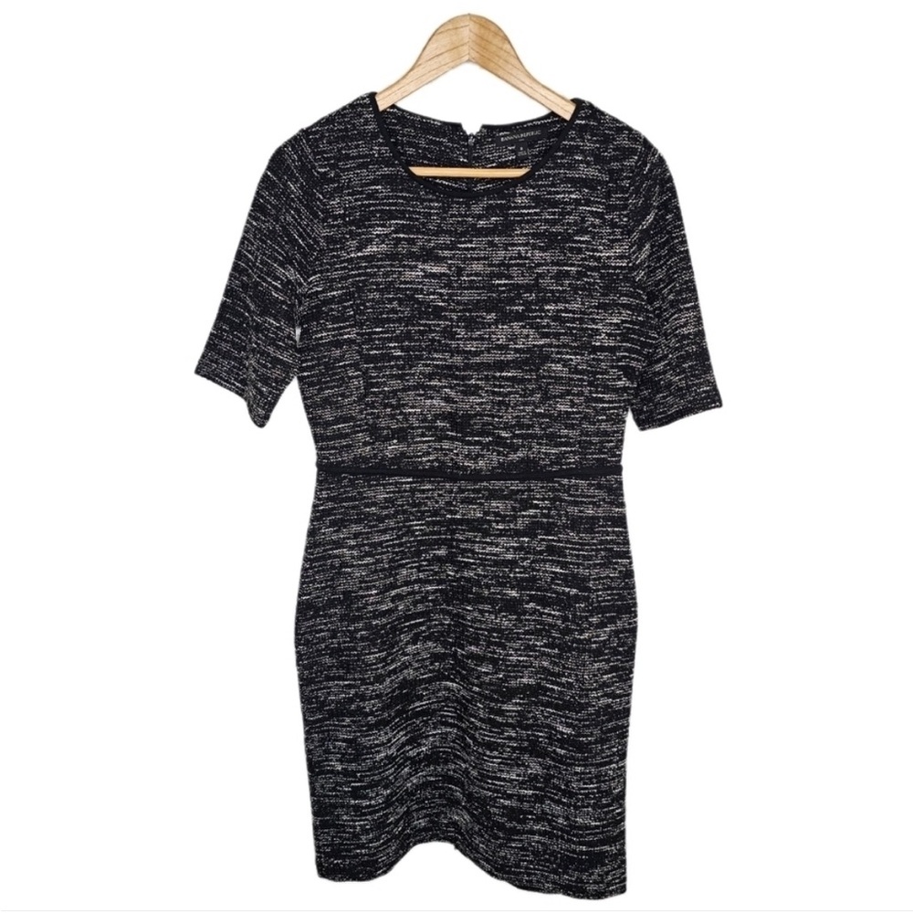Banana Republic tweed white black round neck short sleeve sheath midi dress